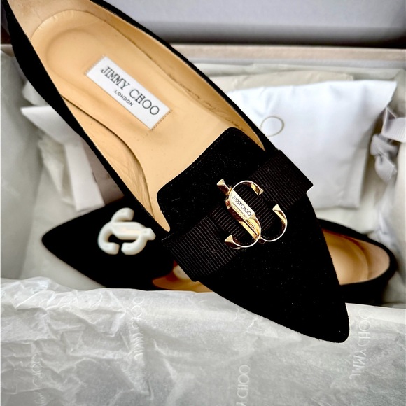 Jimmy Choo Shoes - Jimmy Choo Black Loafers with Gold Emblem